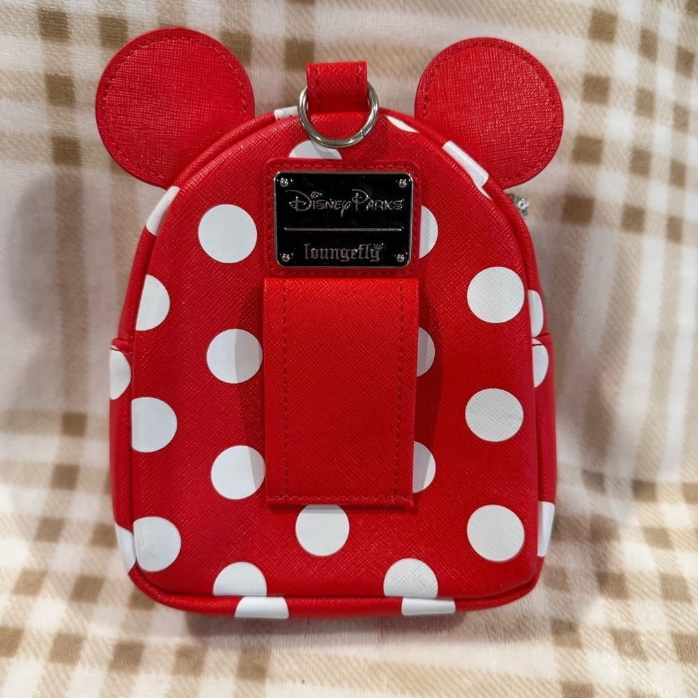 Disney Parks Loungefly Minnie Mouse Polka Dot Wristlet Red Silver Sequin Bow - Picture 2 of 3